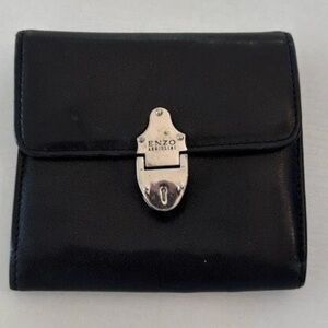 Enzo Angiolini Leather Wallet Black Tri Fold Snap Closure